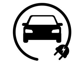 Electric car icon. Electrical automobile cable contour and plug charging black symbol. Eco friendly electro auto vehicle concept. Vector electricity illustration	