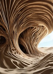 A person standing inside of a wooden structure, infinite fractal waves