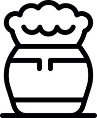 Fototapeta premium Line drawing of a clay pot overflowing with delicious pongal, a traditional south indian dish, as an offering for the pongal harvest festival
