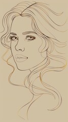 Elegant Feminine Line Art Portrait of Woman s Captivating Silhouette