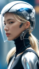 Cyberman wears a helmet and has blonde hair