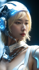 Cyberman wears a helmet and has blonde hair