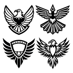 Eagle, Hawk, abstract line art, minimalist contours, and modern tribal tattoos. Vector Collection

