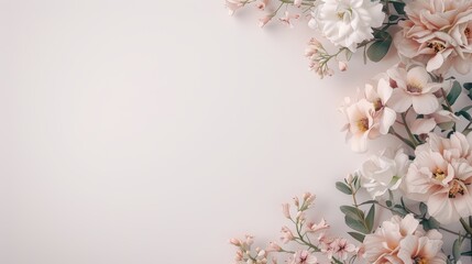 Elegant floral arrangement with soft pink and white flowers on a light background, perfect for wedding or romantic designs.
