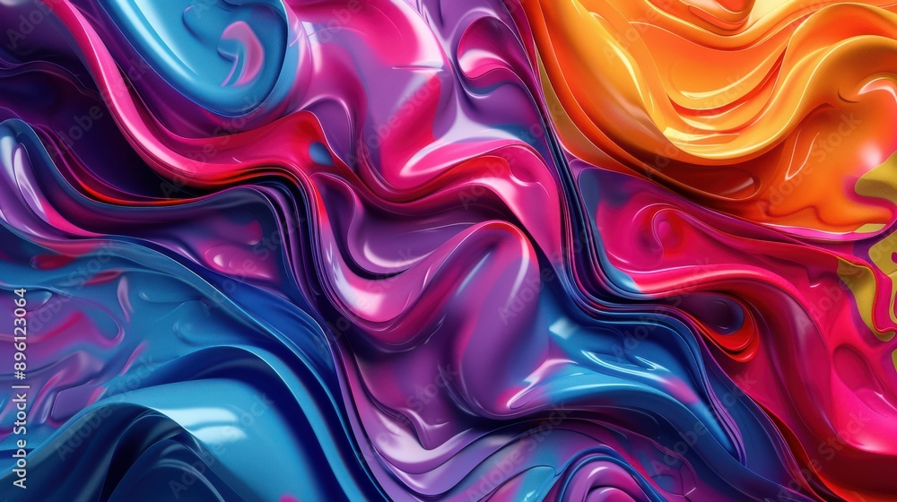 Aufkleber multicolored fluid waves forming dynamic patterns, 3d background, abstract motion