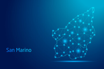 San Marino map - concept of communication technology, graphic of low poly.