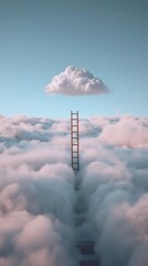 Ladder leading to a single cloud in the sky, surreal dreamlike concept