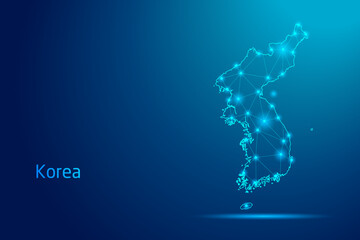 Korea map - concept of communication technology, graphic of low poly.