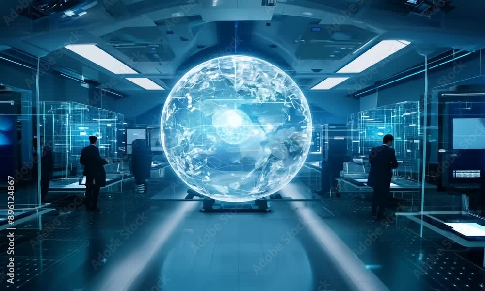 Aufkleber advanced ai research facility with simulation environments. 4k video hyperrealistic