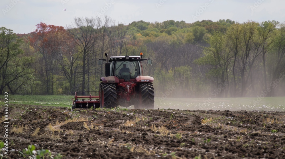 Poster advanced no-till tractor using precision gps technology for efficient modern farming
