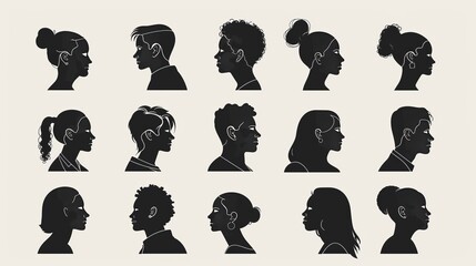 Vector illustrations of anonymous individuals: male and female profiles, silhouettes, avatars. Unidentified people depicted in monochrome. Isolated objects for universal accessibility and searchabilit