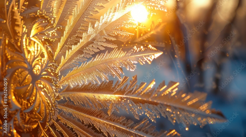 Poster a close up of a leaf with frost on it