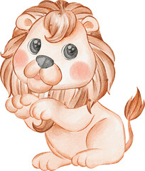 Naklejka premium Lion Cub Raising Hand Watercolor Illustration