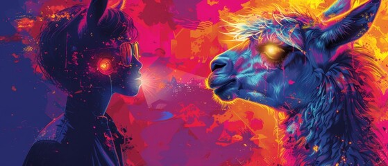 Fototapeta premium a mystical lama next to a man