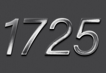 Chrome metal 3D number design of 1725 on grey background.