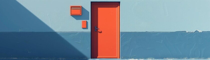 Closed office door, sleek metal handle, flat design illustration