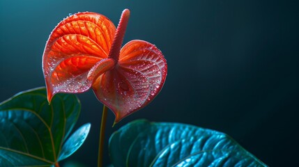 Macro shot of a rare Anthurium with its velvety leaves