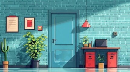 Naklejka premium Office door, keycard access system, flat design illustration