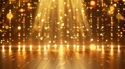 A spacious room filled with numerous light sources and a wooden floor, ideal for events or displays