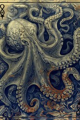 Enigmatic Octopus   A Captivating Medieval Inspired Creature Adorning a Mystical Playing Card Design