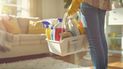 The cleaning supplies bucket