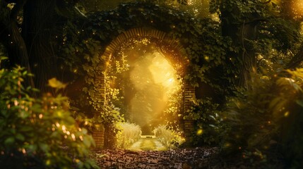 Enchanted Archway Amidst a Luminous Autumnal Forest.