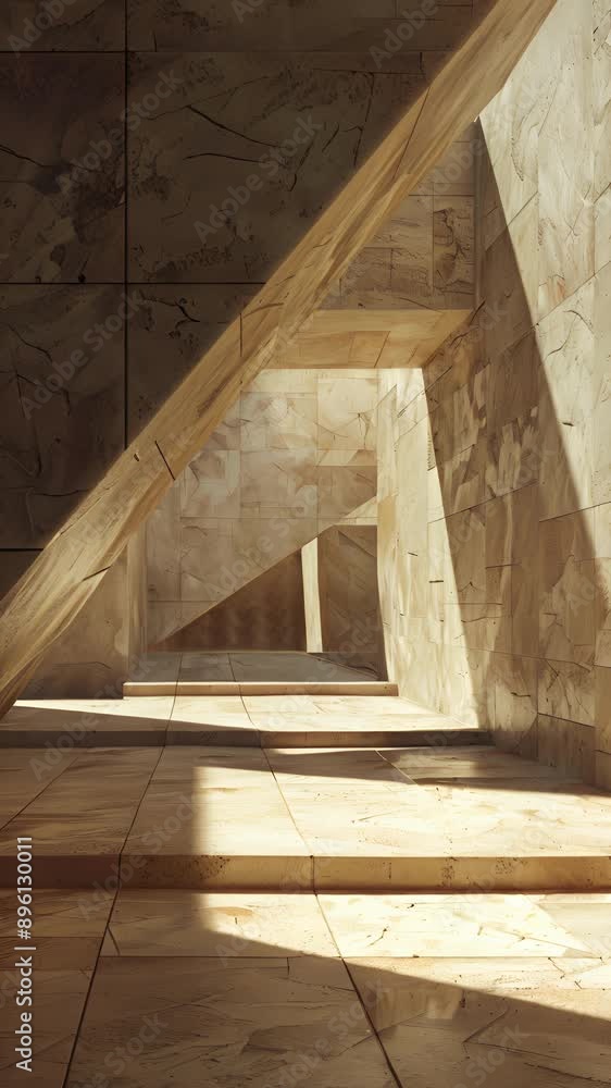 Poster a geometric play on light and shadow with pyramid shapes casting intricate shadows.