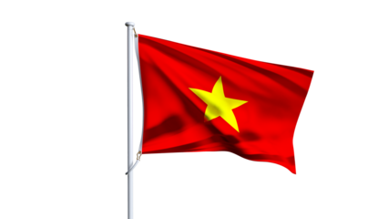 Waving flag of vietnam isolated on transparent background.