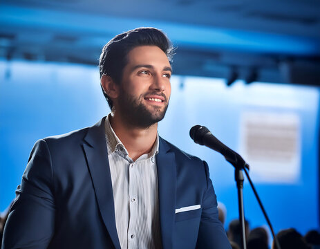  Speaker at Business Conference- A confident speaker presenting at a business conference, en_1(288)