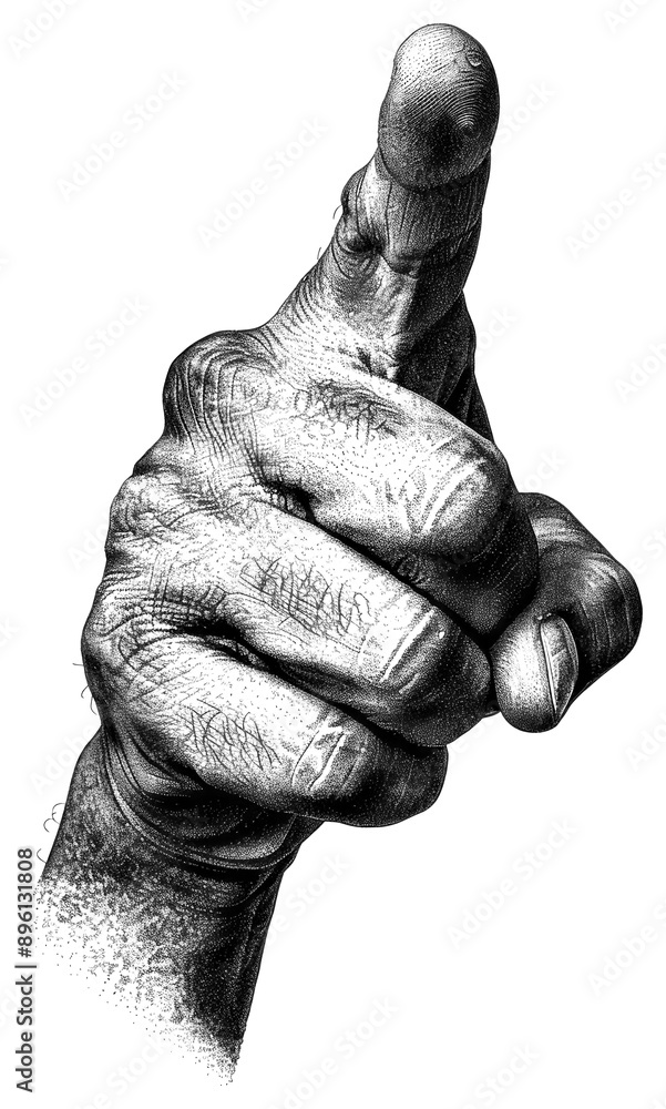 Poster PNG  Detailed hand pointing illustration