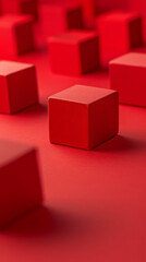 Obraz premium Red cubes on red background, close-up