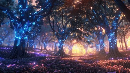 Enchanted Glowing Forest at Twilight