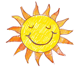 Serene hand-drawn sun with closed eyes and gentle smile