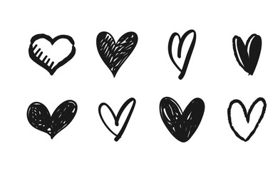 Heart doodles collection. Hand drawn hearts for romantic and love design.