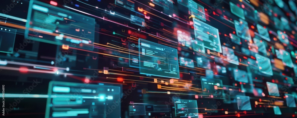 Poster abstract digital data flow representing technology, innovation, and connectivity in a futuristic env