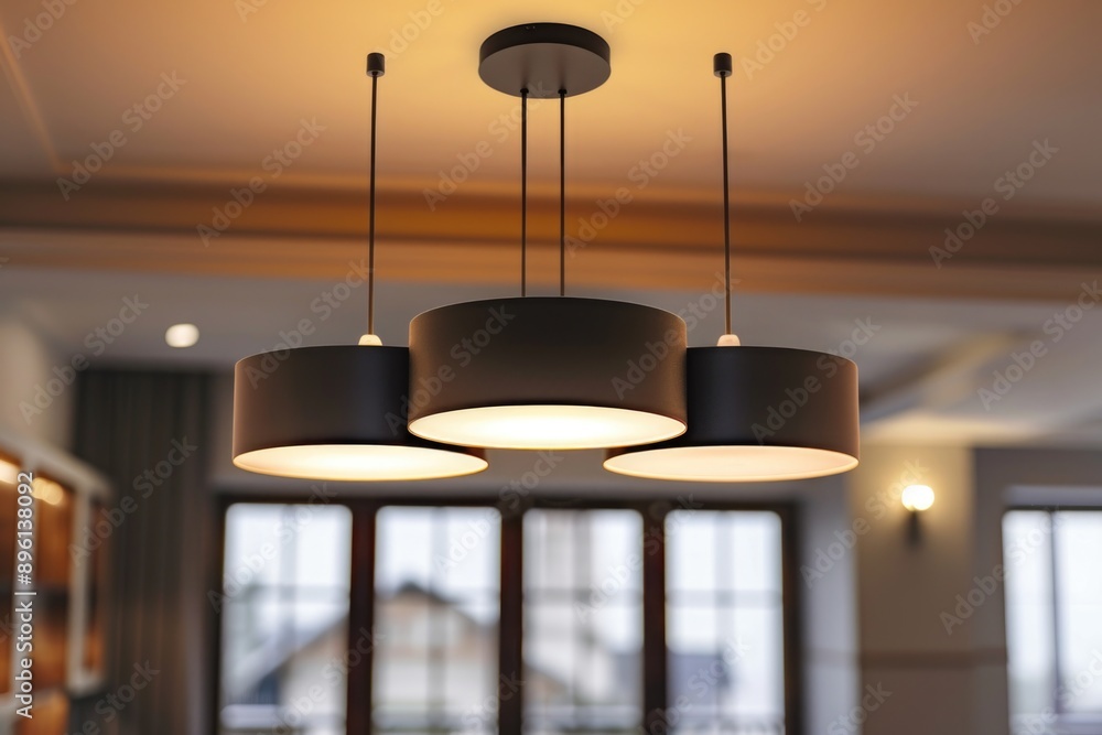 Poster three lights hanging from a ceiling, suitable for various settings and occasions