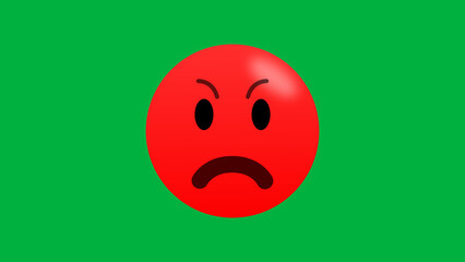 very angry and red face emoji isolated on green screen
