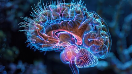 Fototapeta premium Vibrant illustration of a human brain with colorful neural connections, showcasing the beauty and complexity of the mind.