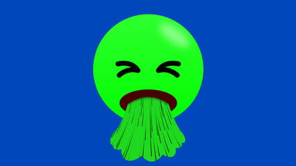 vomiting emoji illustration isolated on blue screen