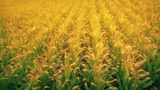 Flying Over Rows Of Corn In Sunshine Glow