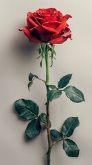 Single red rose that is on a stem, Plant background