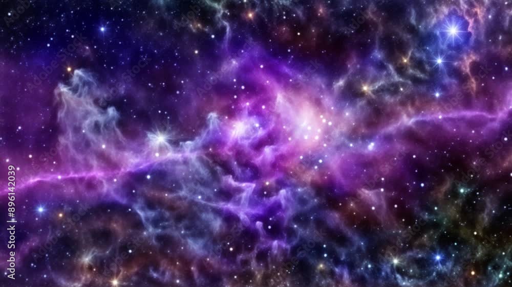 Wall mural animation of energy dynamic abstract space footage with cosmic scene with nebula, cloud of dust and 
