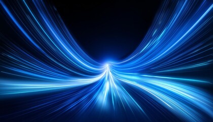 Fototapeta premium Bright blue light trails curve dynamically against a dark background, creating a sense of speed and motion.