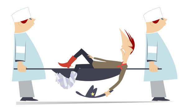 cowboy on stretcher, red boot, medical staff clip art preview