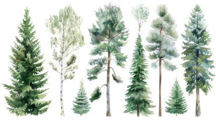 Obraz premium Colorful watercolor painting of trees on a clean white background