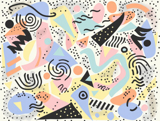 Chaotic Beauty in Memphis Style Artwork: An Abstract Illustration