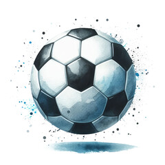 Fototapeta premium Soccer ball watercolor vector illustration, effect background Beautiful watercolor spreads, on a transparent background, clipart, isolated.
