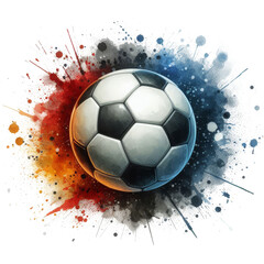 Soccer ball watercolor vector illustration, effect background Beautiful watercolor spreads, on a...