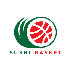 Sushi food logo  Japanese  restaurant  cuisine basketball  vector symbol icon design illustration