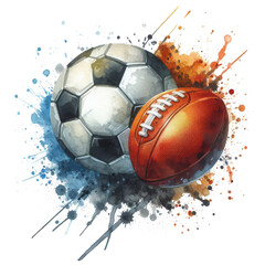 Soccer ball watercolor vector illustration, effect background Beautiful watercolor spreads, on a transparent background, clipart, isolated.